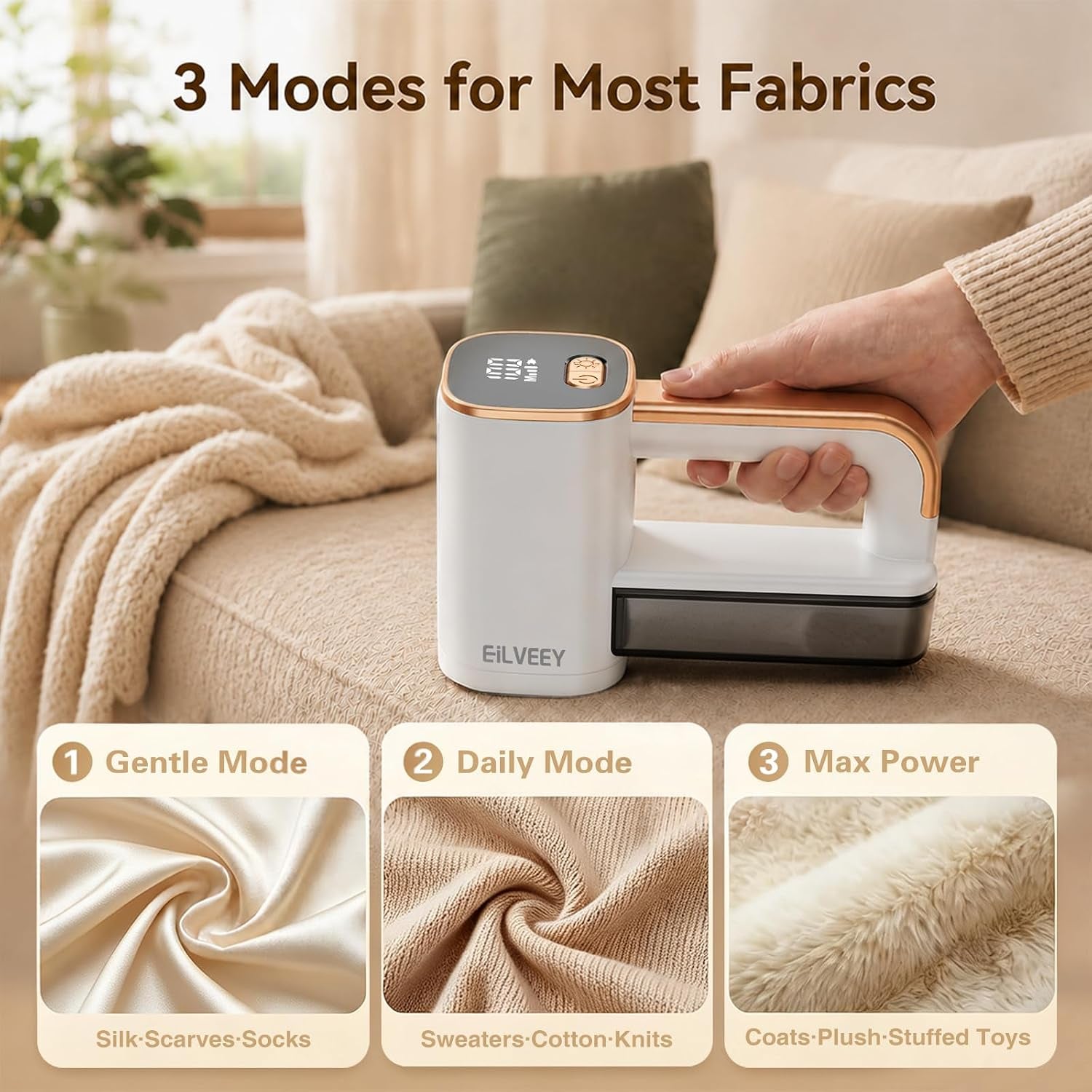 Fabric Shaver Rechargeable Lint Remover with 3 Extra Blades & Light