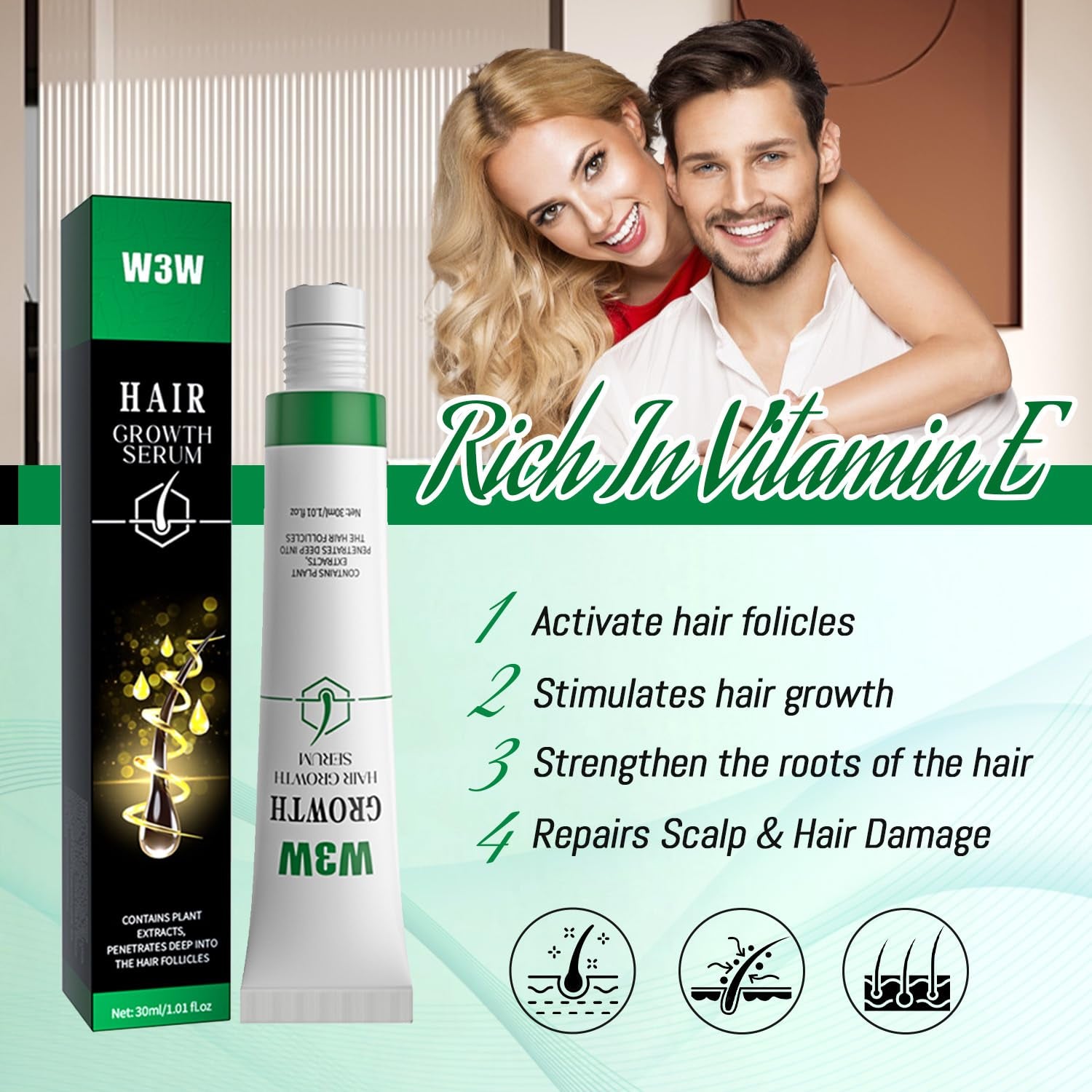 Hair Growth Serum Roll on Rosemary Hair Serum for Hair Loss Thinning Hair