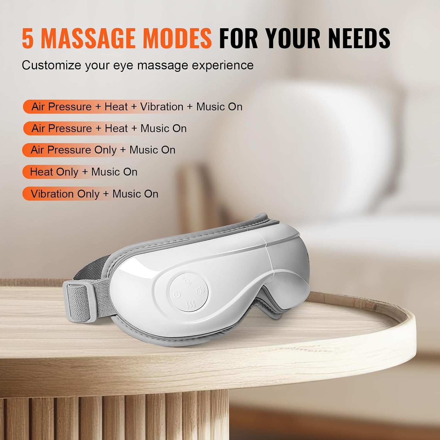 Eye Massager with Heat, Heated Eye Massage Mask with 5 Modes and Bluetooth Music, 180° Foldable Eye Care Massager for Migraines, Eye Strain, Dark Circles, Ideal Gift for Mom/Dad, White