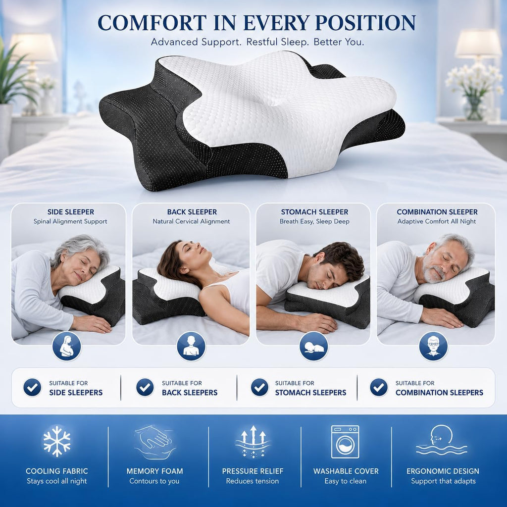 Memory Foam Pillow for Neck Pain, Cooling Cervical Support Pillow Ergonomic