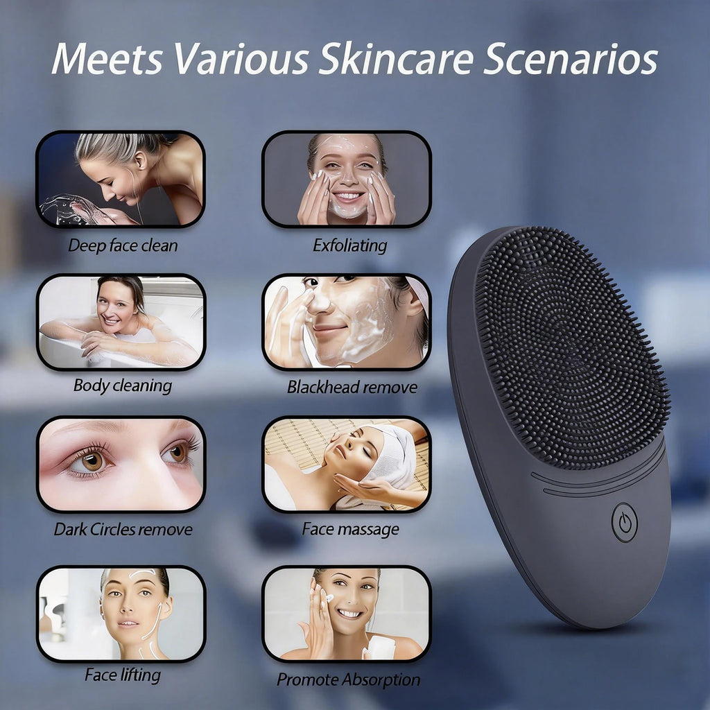 Electric Soft Silicone Facial Cleansing Brush, Sonic Vibration Face Cleansing Brush, Deep Cleansing