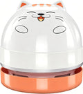 Mini Desktop Vacuum Cleaner, Portable USB Vacuum Cleaner for Desk Mini Cute Cartoon Desktop Vacuum for Cleaning Eraser Crumbs, Dust, Crumbs, Computer, Keyboard and Car (White Orange)