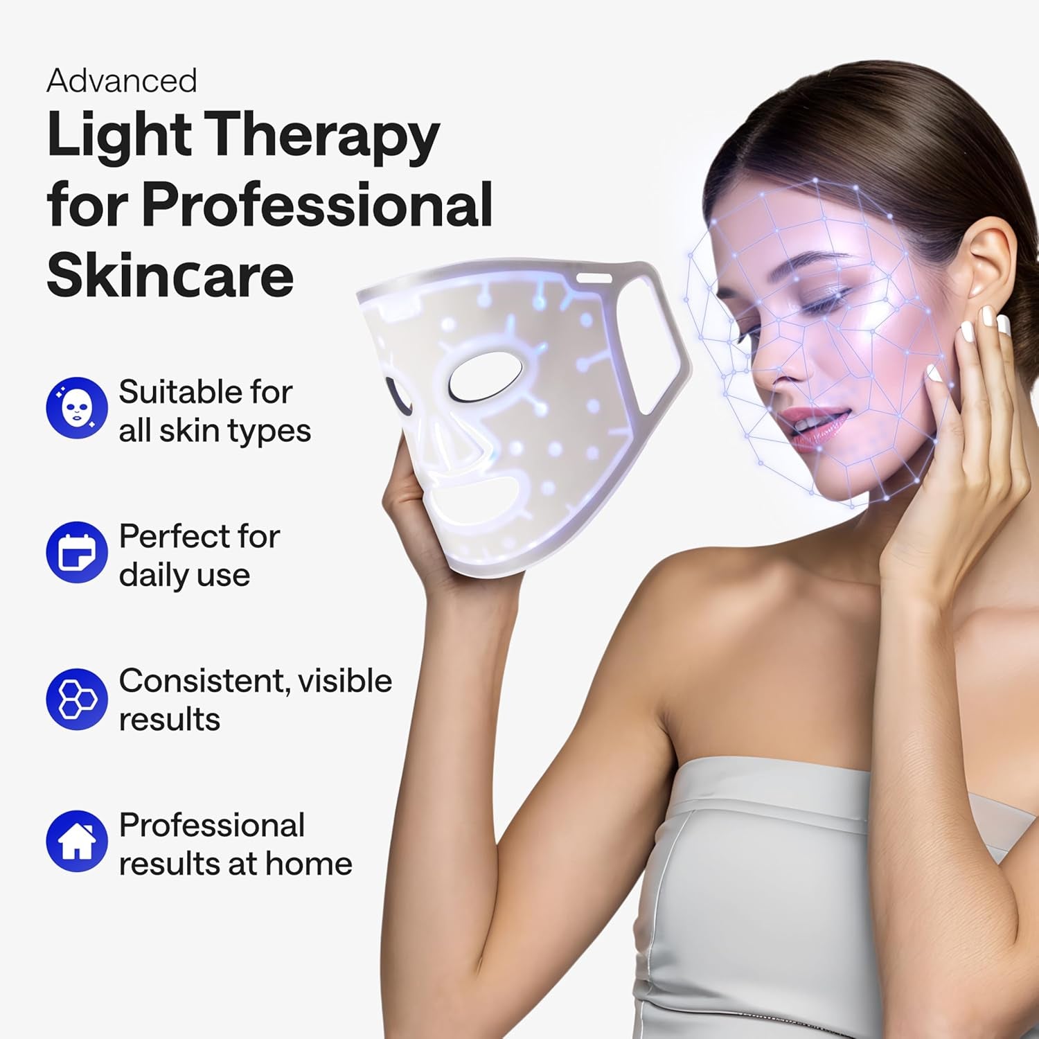 LED Face Mask Light Therapy - Red Light Therapy for Face & Blue Therapy for Skincare Therapy Device