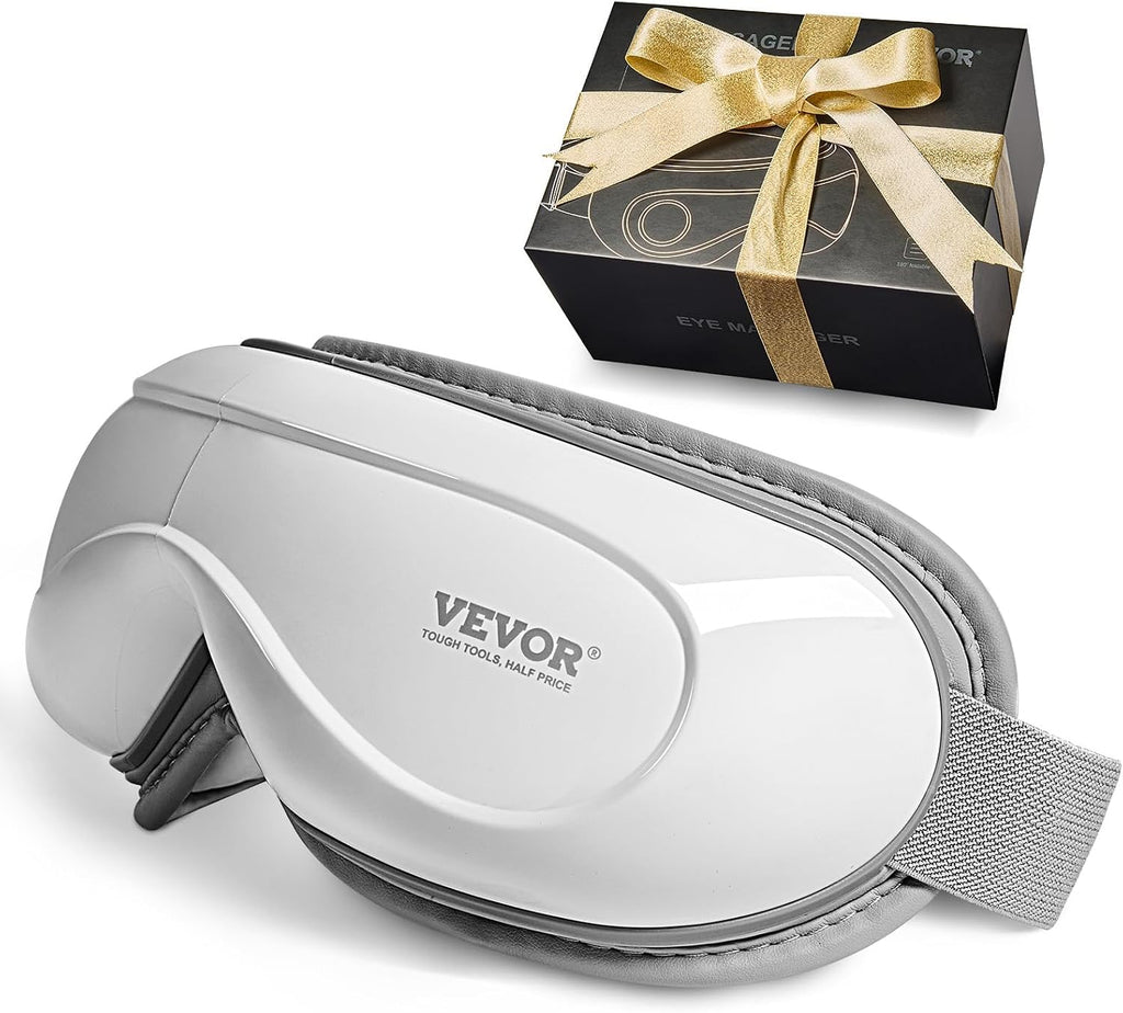Eye Massager with Heat, Heated Eye Massage Mask with 5 Modes and Bluetooth Music, 180° Foldable Eye Care Massager for Migraines, Eye Strain, Dark Circles, Ideal Gift for Mom/Dad, White