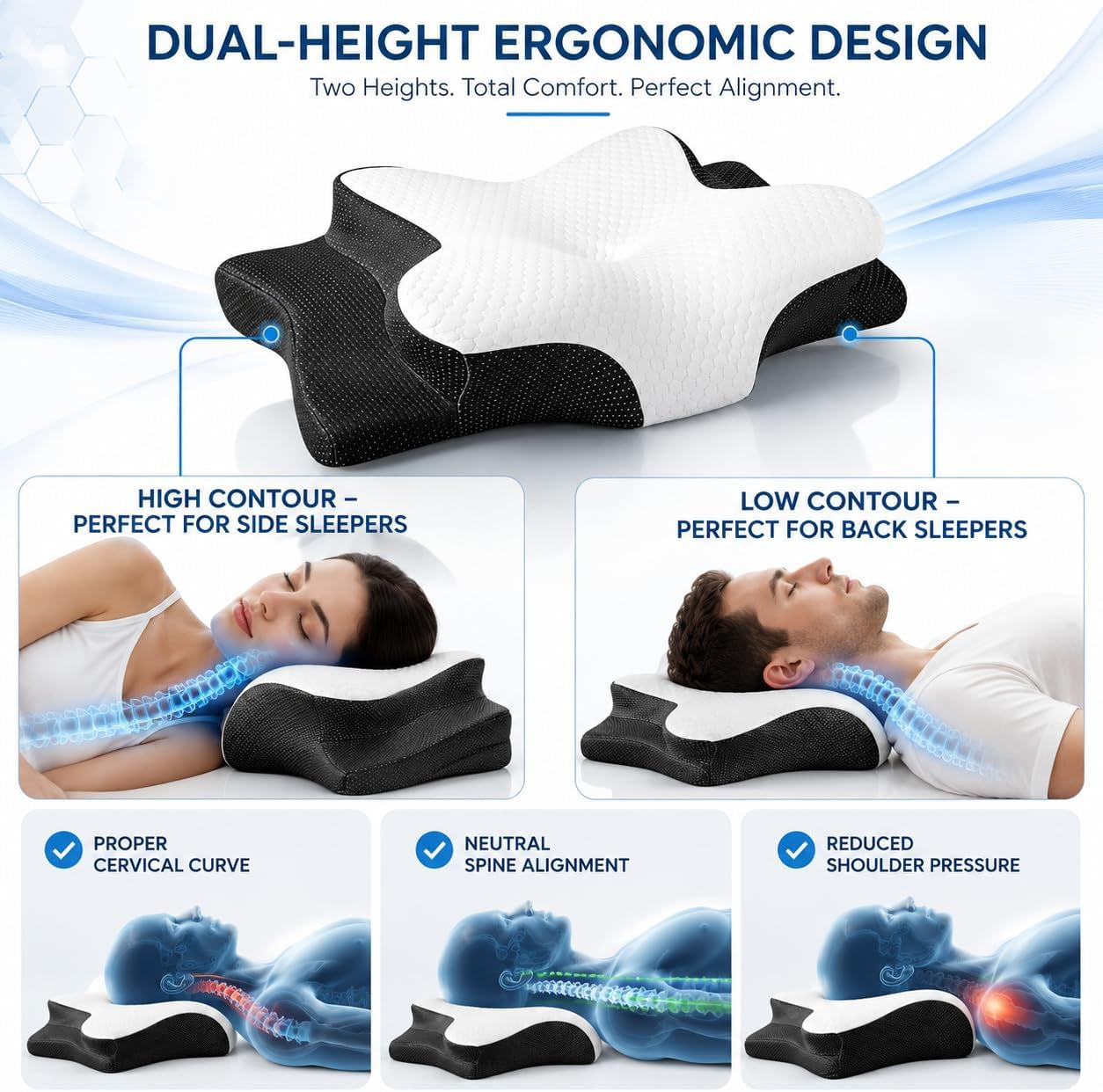 Memory Foam Pillow for Neck Pain, Cooling Cervical Support Pillow Ergonomic