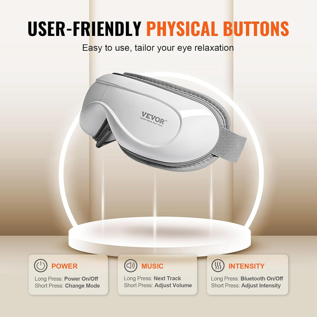Eye Massager with Heat, Heated Eye Massage Mask with 5 Modes and Bluetooth Music, 180° Foldable Eye Care Massager for Migraines, Eye Strain, Dark Circles, Ideal Gift for Mom/Dad, White