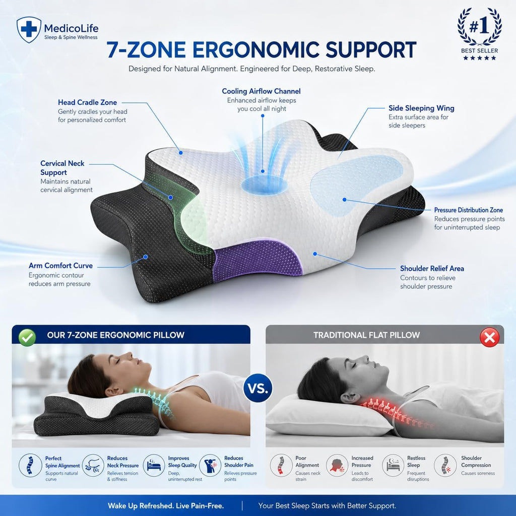 Memory Foam Pillow for Neck Pain, Cooling Cervical Support Pillow Ergonomic