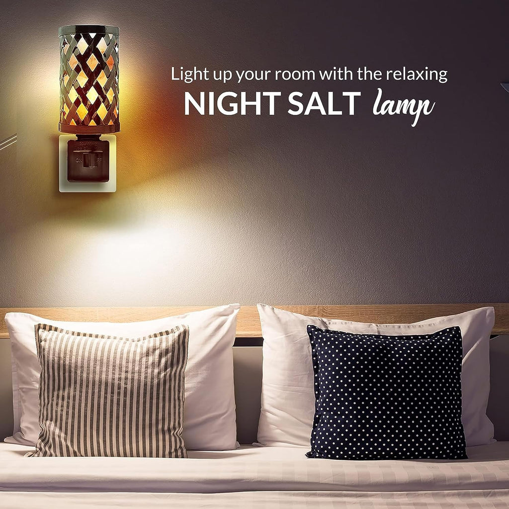 Himalayan Glow Lattice Style Basket Salt Lamp Night Light with Pink Salt Chunks | 360 Degree Rotatable Wall Plug, Ideal Gift for Home Décor