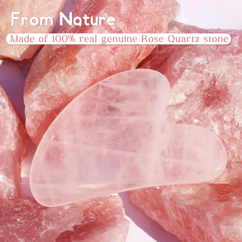 Rose Quartz Gua Sha Facial Tool, 100% Genuine Guasha Stone
