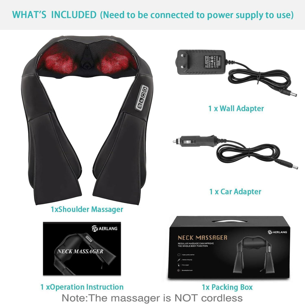 Shiatsu Back and Neck Massager, Back Massager Deep Tissue Kneading Neck and Shoulder Massage with Heat, Electric Massage Pillow Fathers Day Gift Ideas from Daughter Son(Not Cordless)