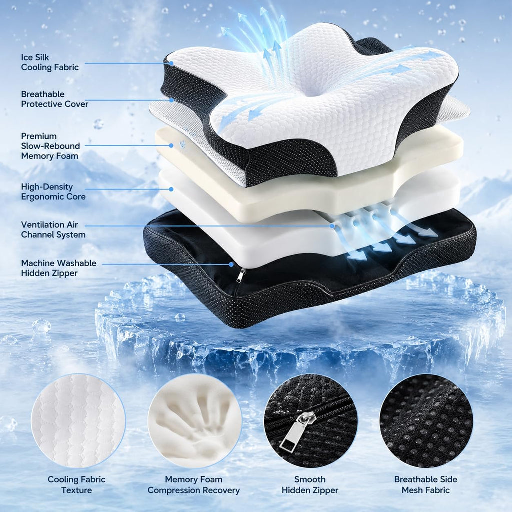 Memory Foam Pillow for Neck Pain, Cooling Cervical Support Pillow Ergonomic