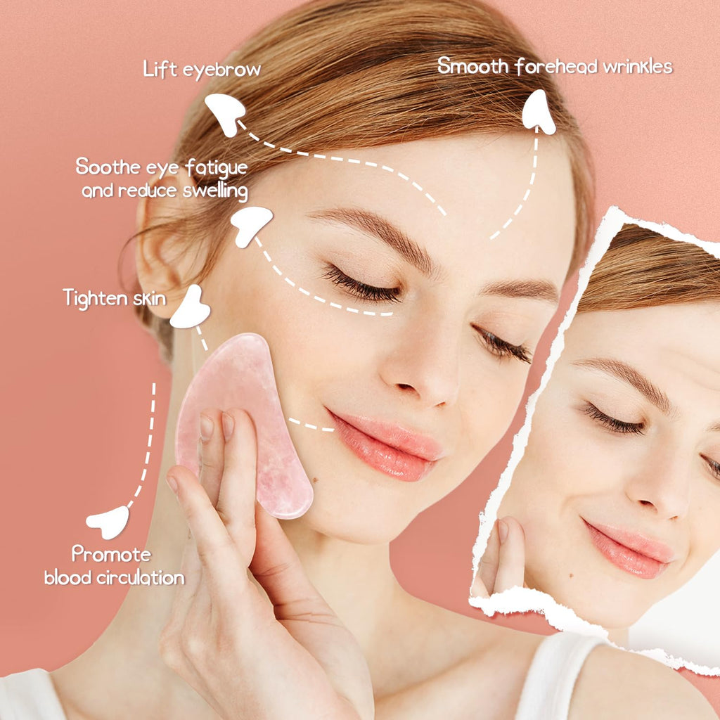 Rose Quartz Gua Sha Facial Tool, 100% Genuine Guasha Stone