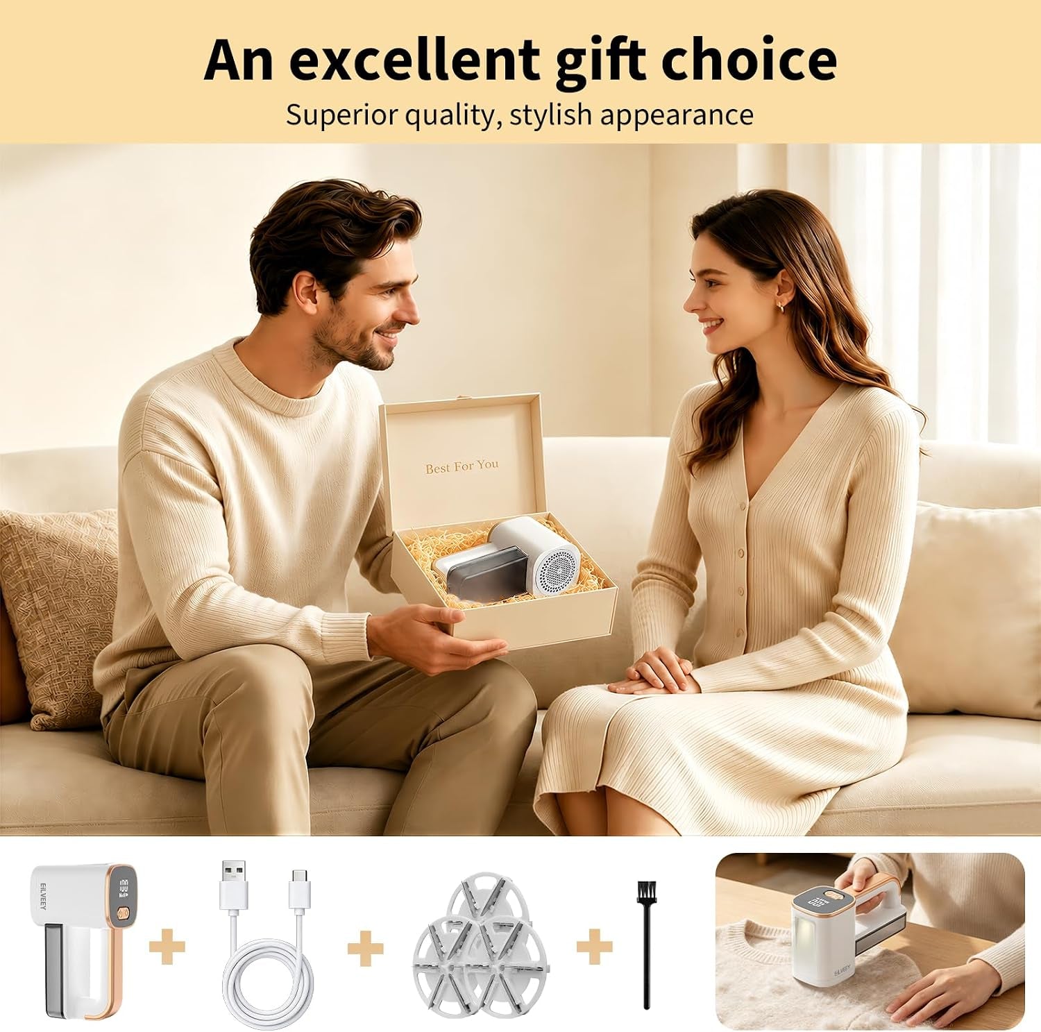 Fabric Shaver Rechargeable Lint Remover with 3 Extra Blades & Light