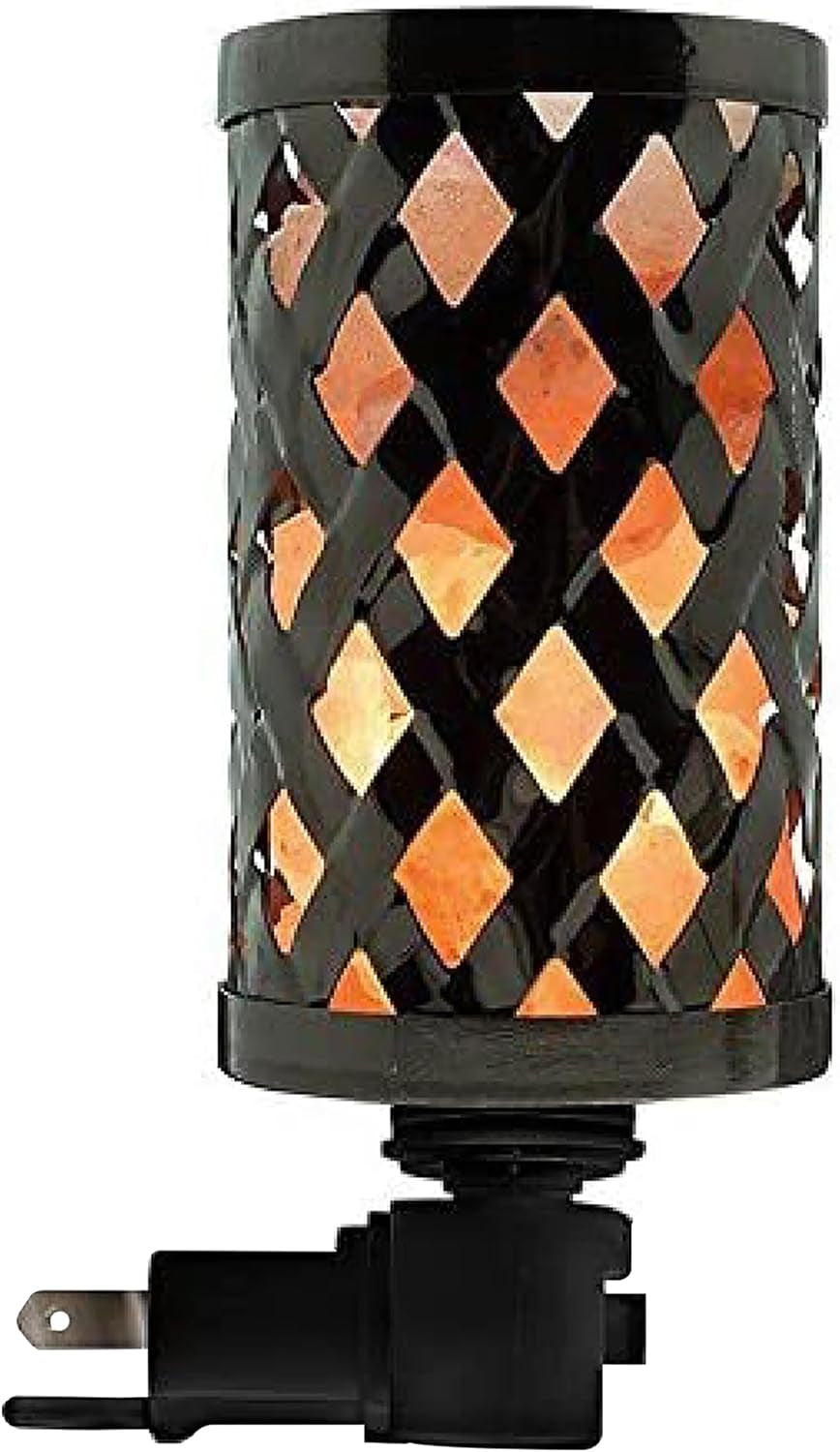 Himalayan Glow Lattice Style Basket Salt Lamp Night Light with Pink Salt Chunks | 360 Degree Rotatable Wall Plug, Ideal Gift for Home Décor