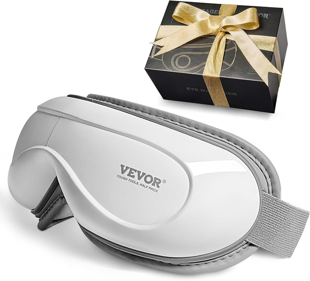 Eye Massager with Heat, Heated Eye Massage Mask with 5 Modes and Bluetooth Music, 180° Foldable Eye Care Massager for Migraines, Eye Strain, Dark Circles, Ideal Gift for Mom/Dad, White
