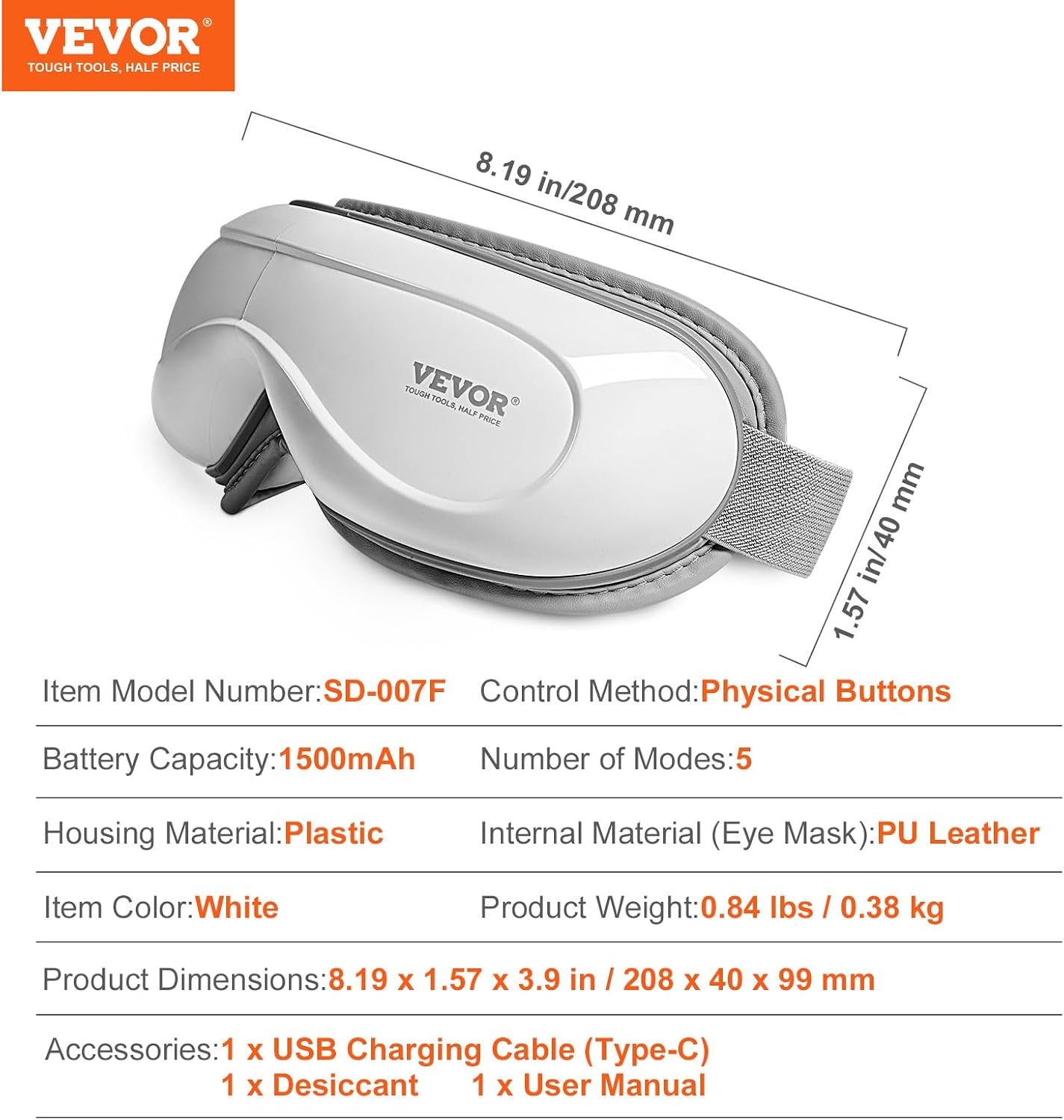 Eye Massager with Heat, Heated Eye Massage Mask with 5 Modes and Bluetooth Music, 180° Foldable Eye Care Massager for Migraines, Eye Strain, Dark Circles, Ideal Gift for Mom/Dad, White