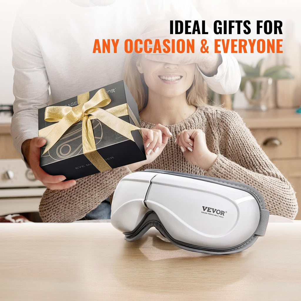 Eye Massager with Heat, Heated Eye Massage Mask with 5 Modes and Bluetooth Music, 180° Foldable Eye Care Massager for Migraines, Eye Strain, Dark Circles, Ideal Gift for Mom/Dad, White