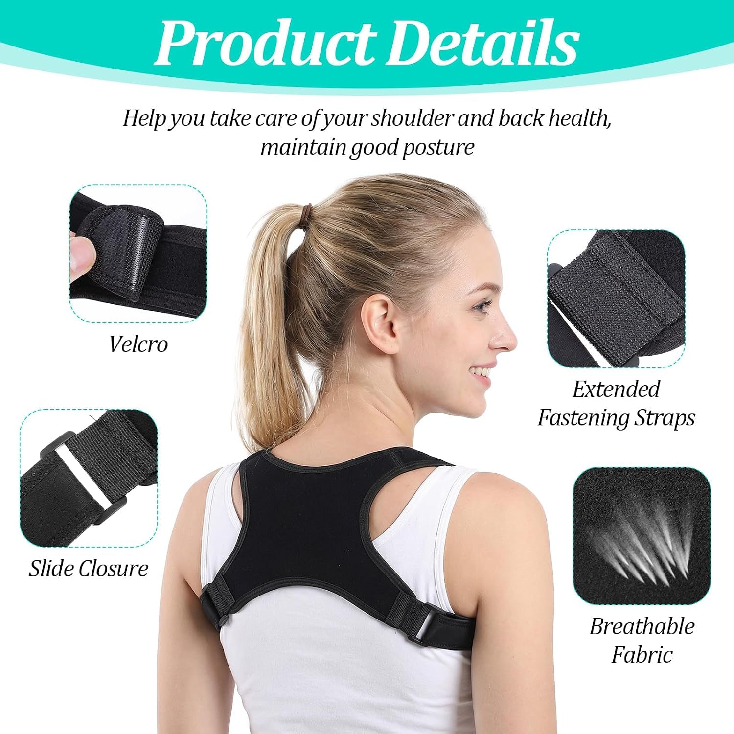 Posture Corrector Adjustable Comfortable Back Brace Lightweight Breathable Upper Straightener Support for Women Men Lower Back Shoulder Clavicle Neck Hunchback Pain Relief